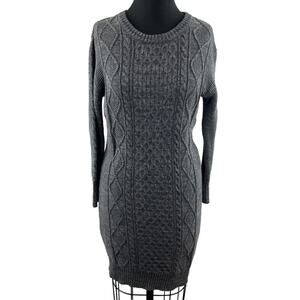 PACT Gray Sweater Dress Organic Cotton Crew Neck Cable Knit Size X-Small XS